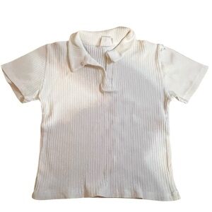 Zara| Kids Cream Ribbed Polo Shirt  Sleeve Shirt- Size 10
